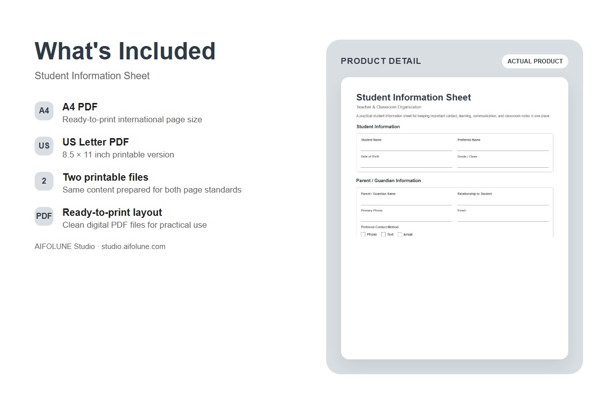 Student Information Sheet included files