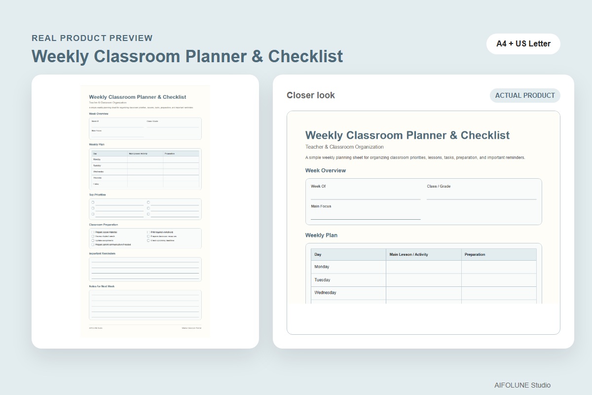 Weekly Classroom Planner & Checklist product preview