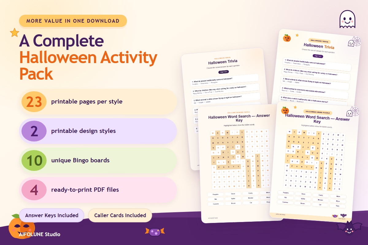 Halloween Kids Party Games Bundle included files