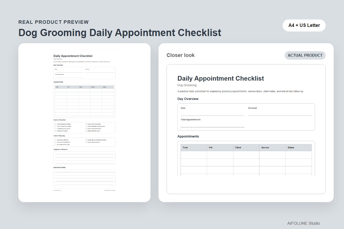 Dog Grooming Daily Appointment Checklist product preview