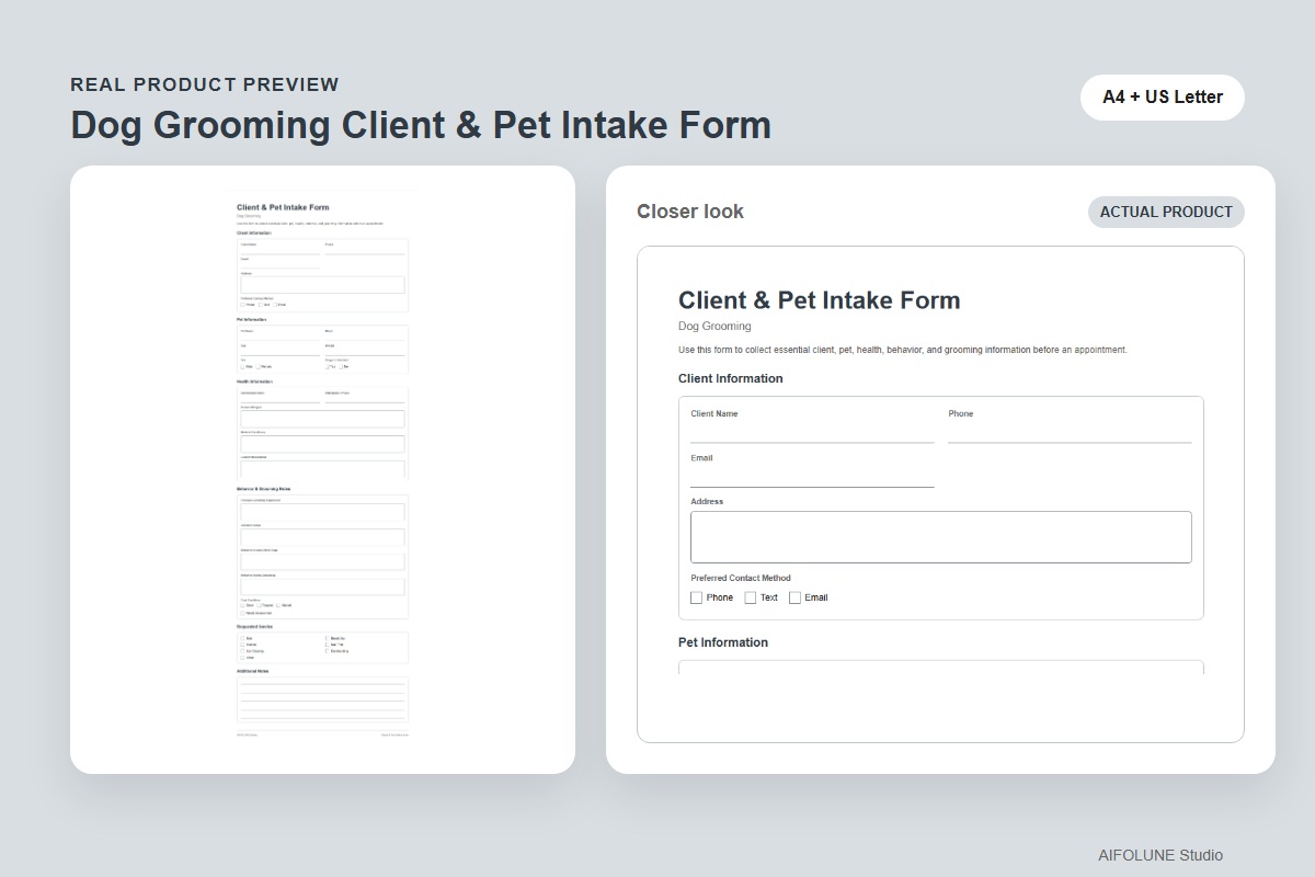 Dog Grooming Client & Pet Intake Form product preview
