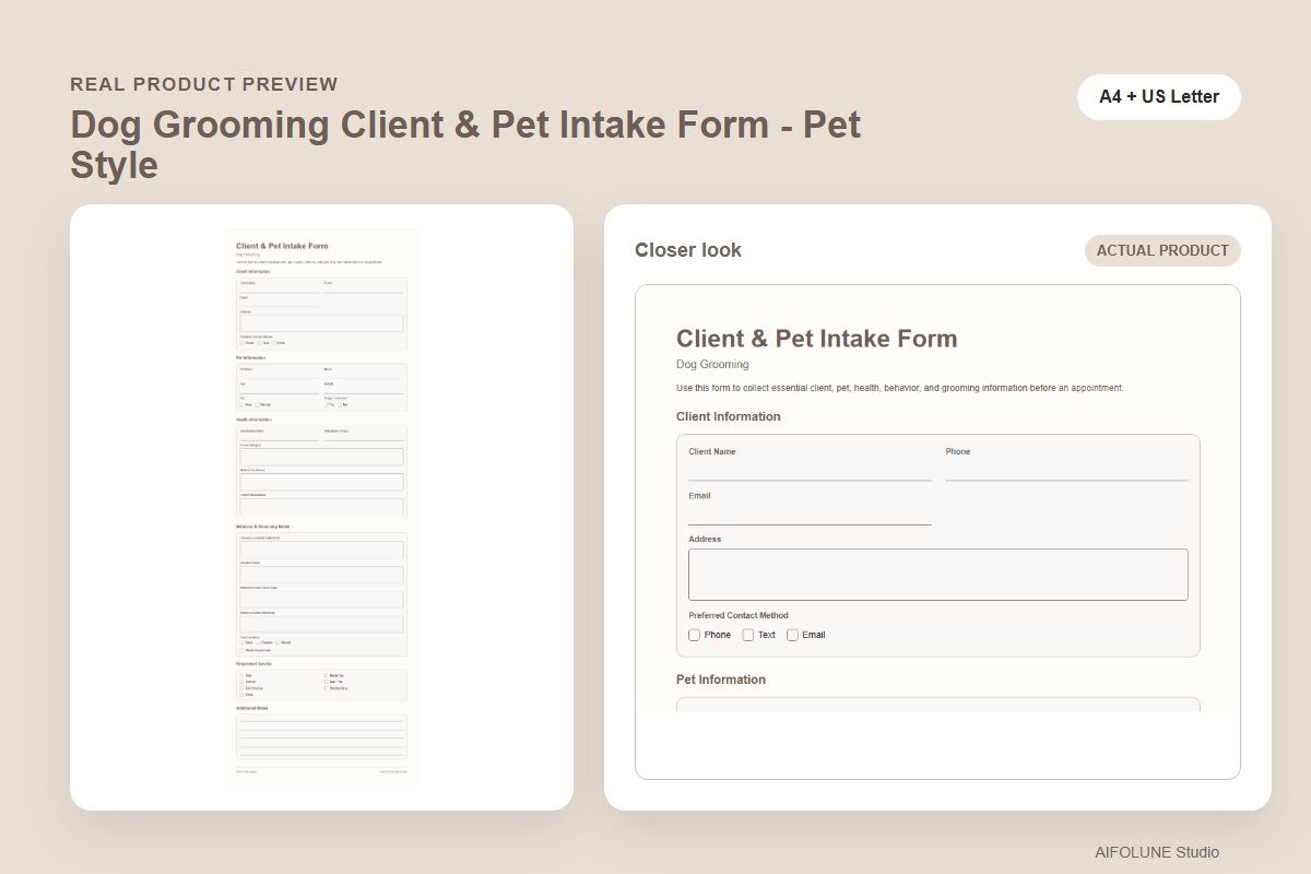 Dog Grooming Client & Pet Intake Form - Pet Style product preview