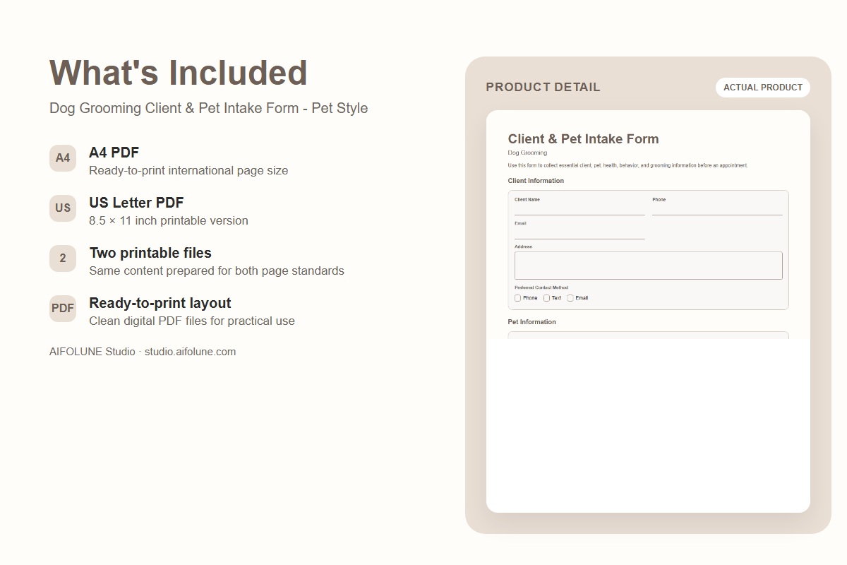 Dog Grooming Client & Pet Intake Form - Pet Style included files